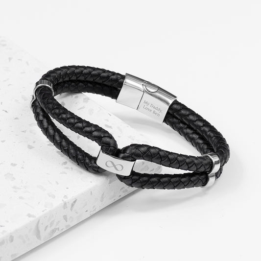 Personalised Infinity Dual Woven Leather Men's Bracelet