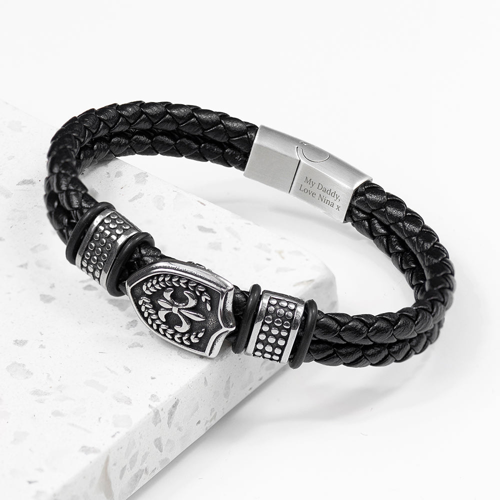 Personalised Men's Warrior Shield Woven Leather Bracelet