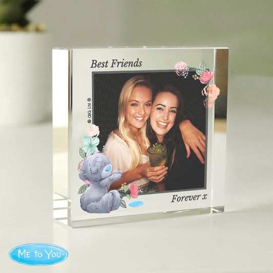 Personalised Me To You Floral Photo Upload Glass Keepsake Token / Paperweight