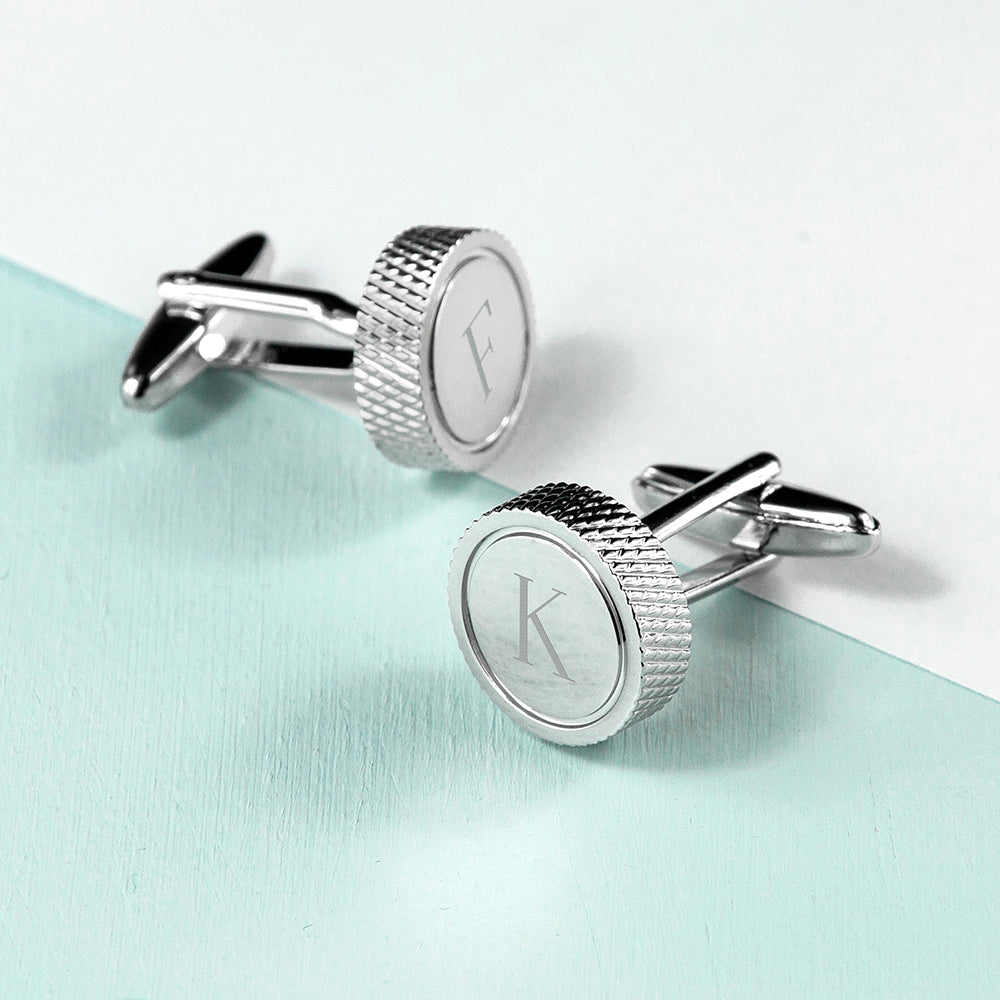 Personalised Round Rhodium Plated Cufflinks