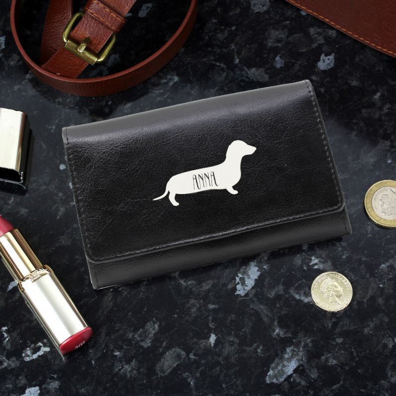 Personalised Sausage Dog Black Purse