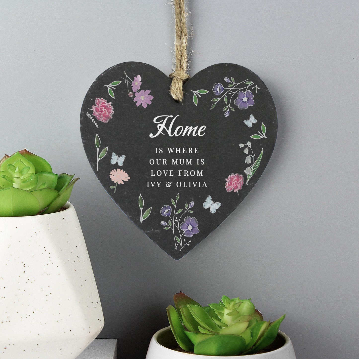 Personalised Wild Flowers Slate Hanging Heart