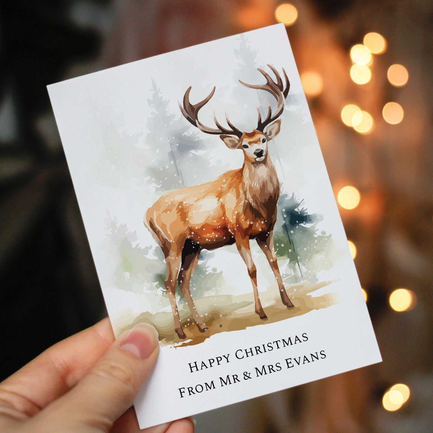 Personalised Stag Design Christmas Cards With Envelopes - Pack Of 10