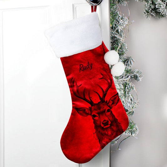 Personalised Stag Red Christmas Stocking