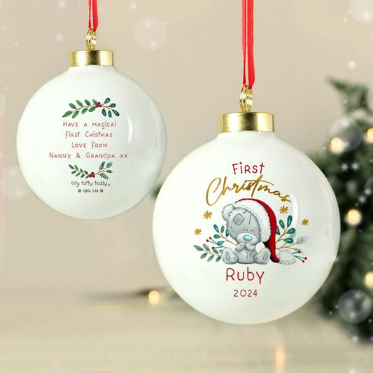 Personalised First Christmas Tiny Tatty Teddy Bauble