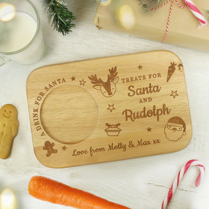 Personalised Treats For Santa Wooden Coaster Tray