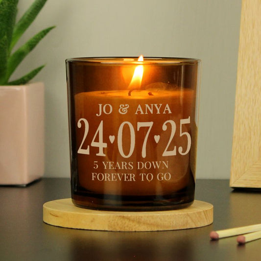 Personalised Anniversary Date Amber Glass Candle