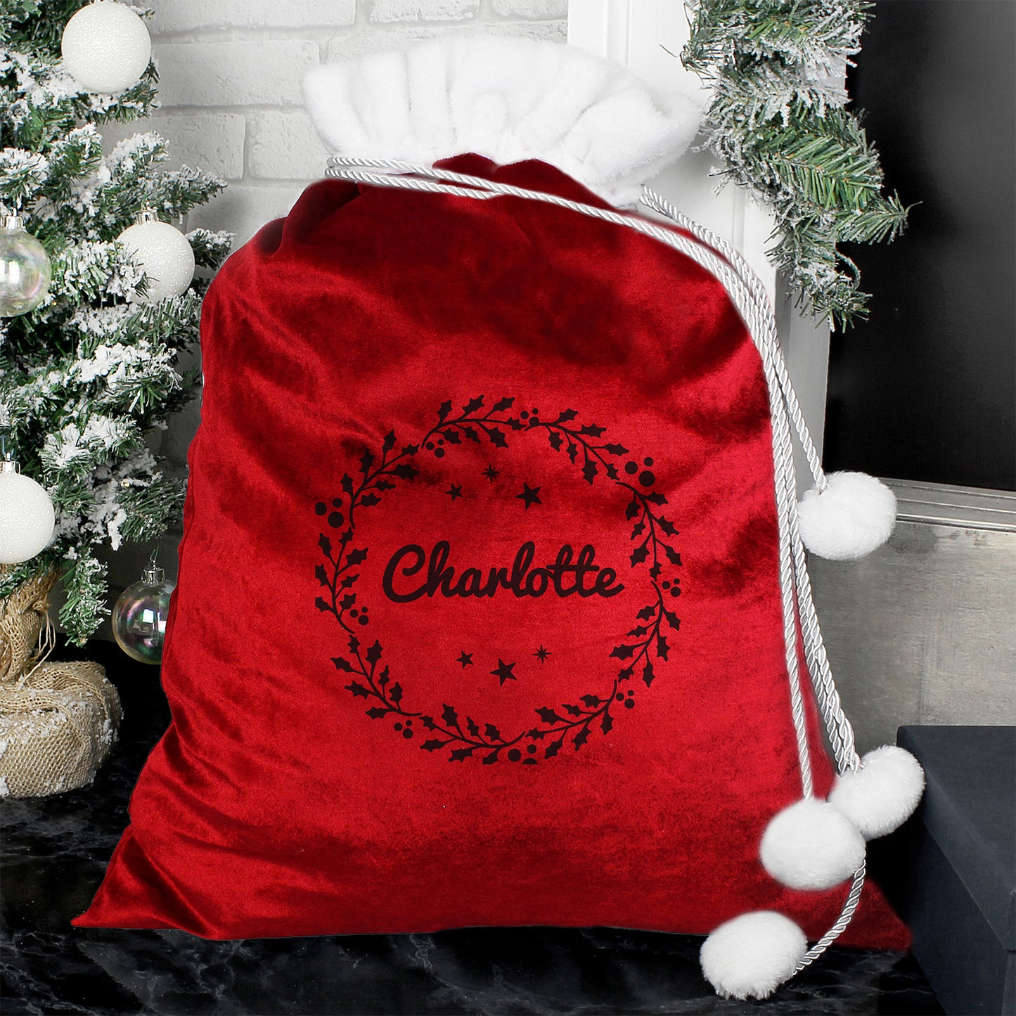 Personalised Red Christmas Sack With Pom Poms