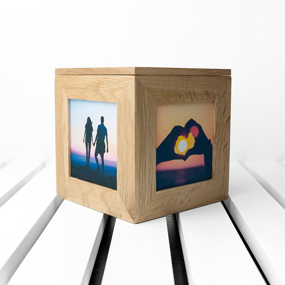 Personalised Initials In Heart Oak Photo Cube