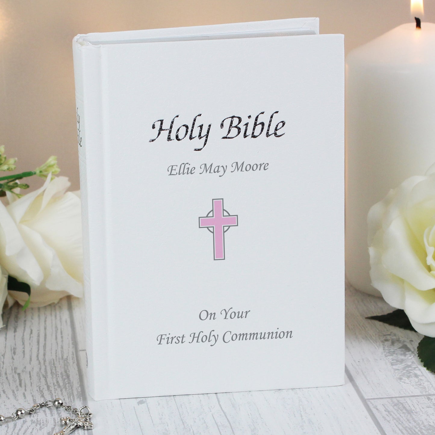 Personalised Pink Cross Design Bible