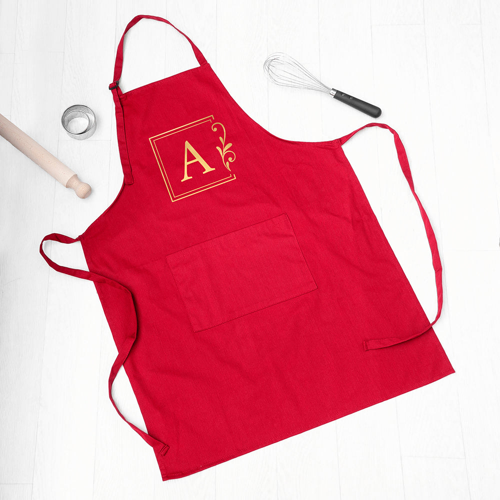 Personalised Initial Red Cotton Apron