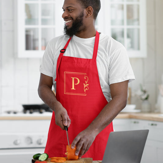 Personalised Initial Red Cotton Apron