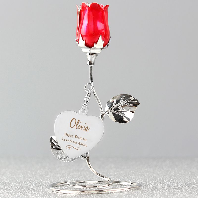 Personalised Miniature Red Rose Bud Ornament