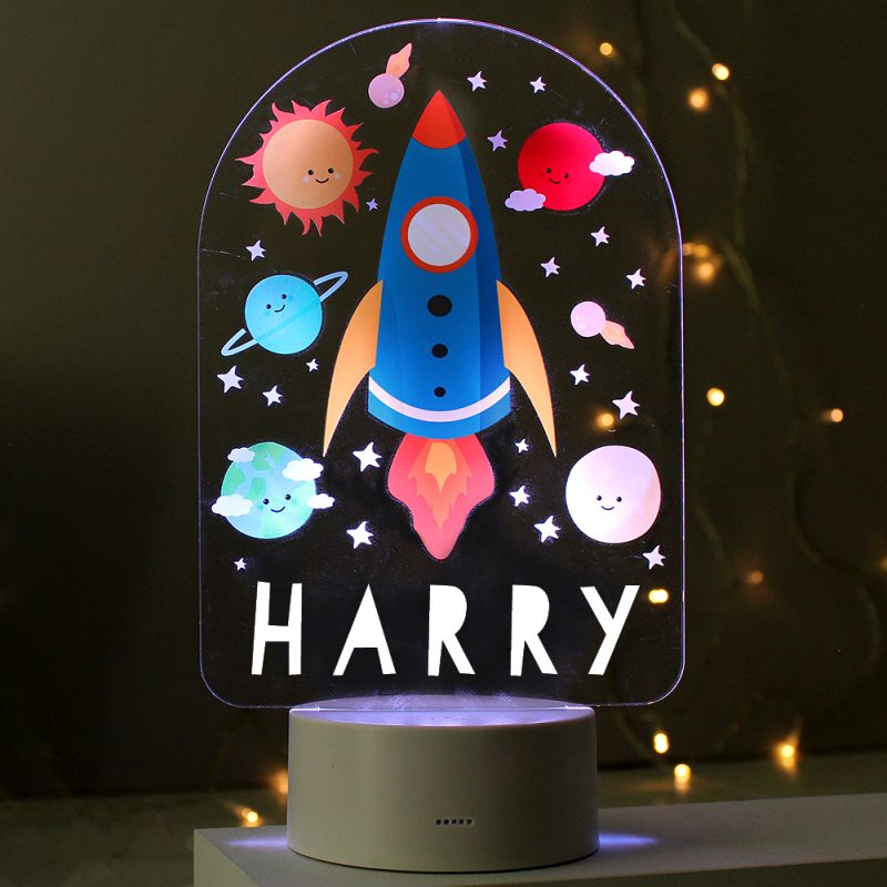 Personalised Space Rocket LED Colour Changing Night Light