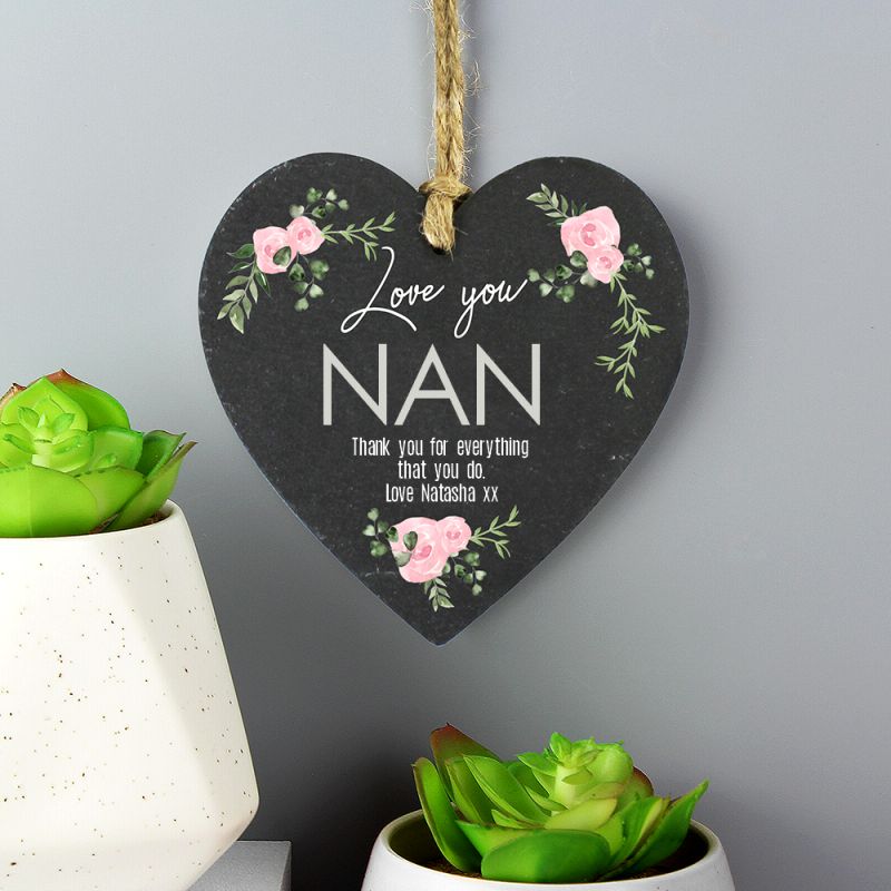 Personalised Abstract Rose Slate Heart Decoration