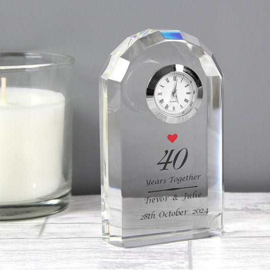 Personalised Ruby Anniversary Crystal Miniature Clock