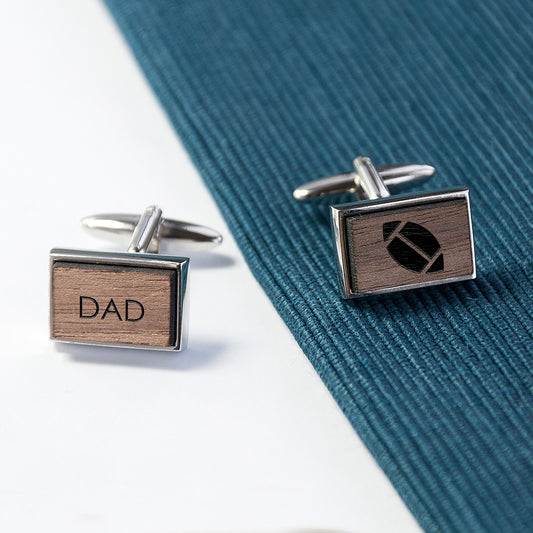 Personalised Rugby Themed Wooden Cufflinks