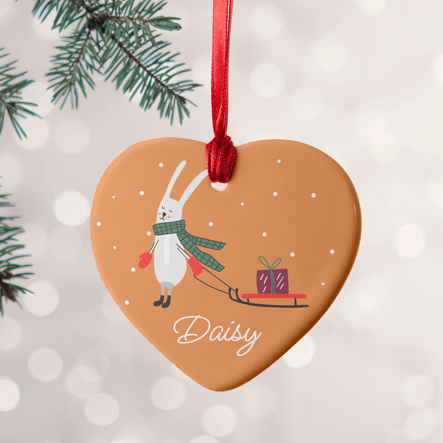 Personalised Rabbit & Sleigh Ceramic Christmas Decoration