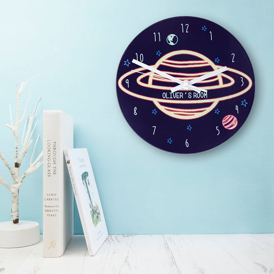 Personalised Neptune Themed Glass Wall Clock