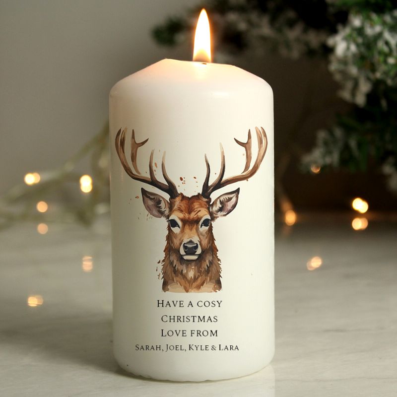 Personalised Stag Design Pillar Candle