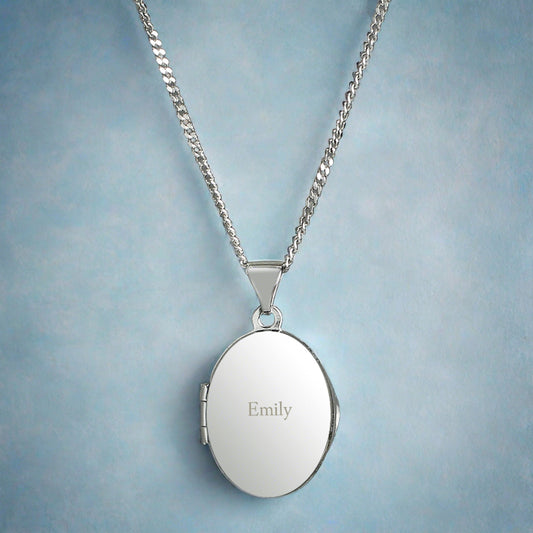 Personalised Sterling Silver Oval Locket Necklace