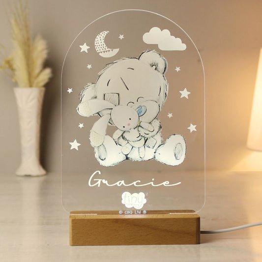 Personalised Tiny Tatty Teddy Wooden Based LED Night Light