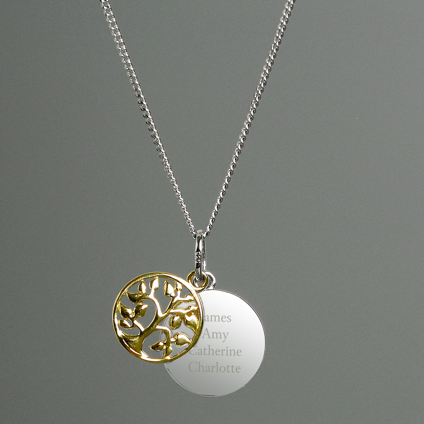 Personalised Sterling Silver & 9ct Gold Plated Family Tree Of Life Necklace