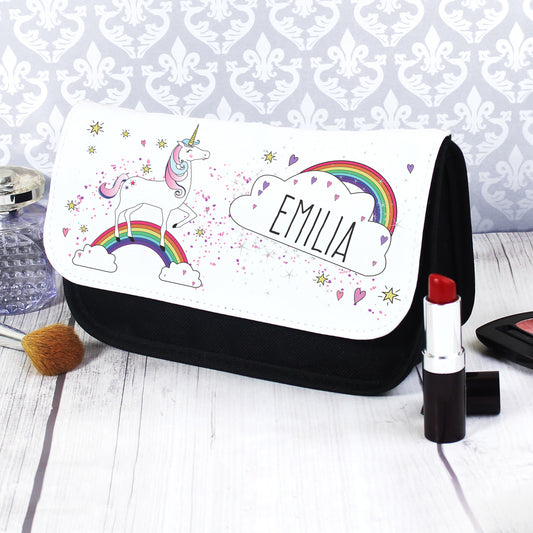 Personalised Unicorn & Rainbow Design Make Up Bag