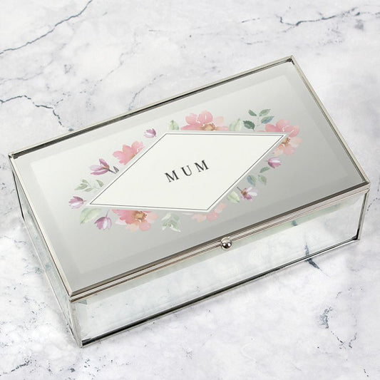 Personalised Floral Watercolour Mirrored Jewellery Box