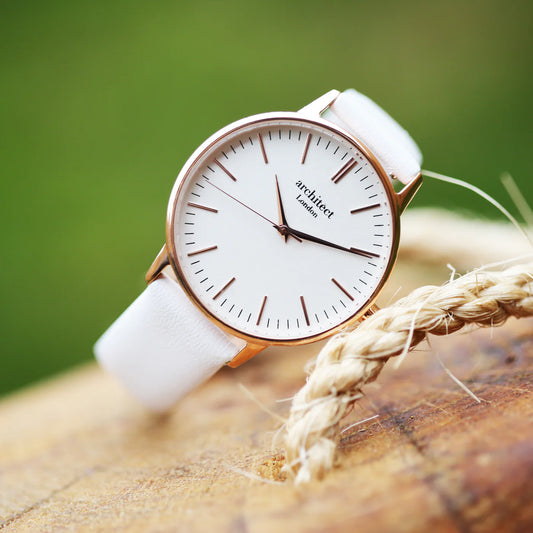 Personalised Ladies Architēct Blanc Watch With White Strap