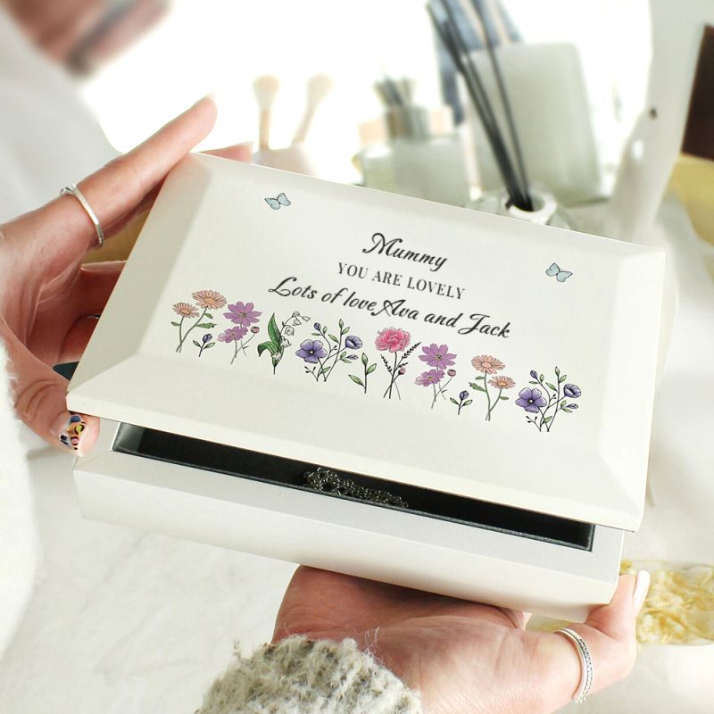 Personalised Wild Flowers Wooden Jewellery Box