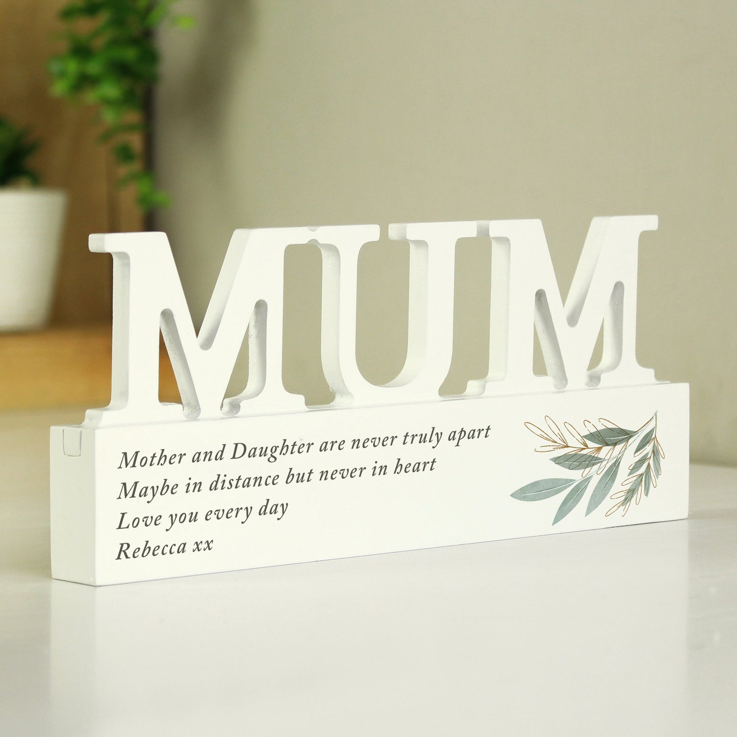 Personalised Wooden Leaf Design Mum Ornament