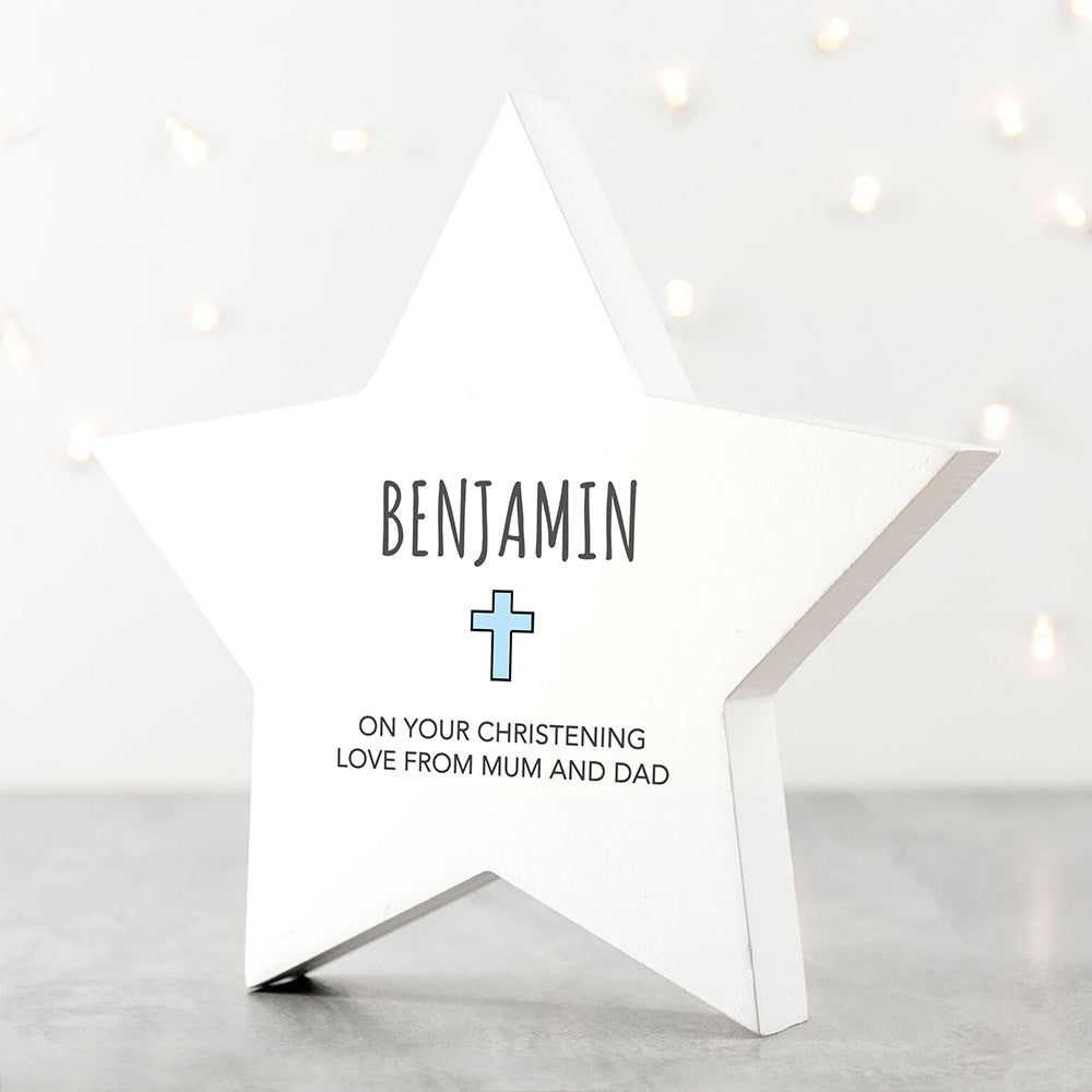 Personalised Wooden Star Christening Keepsake