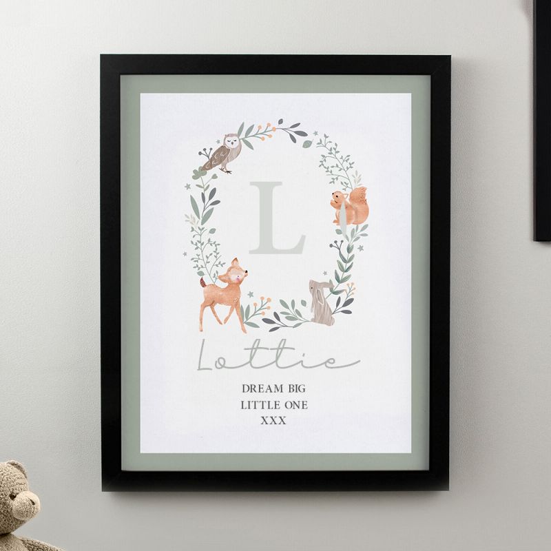 Personalised Woodland Initial Black Poster Frame