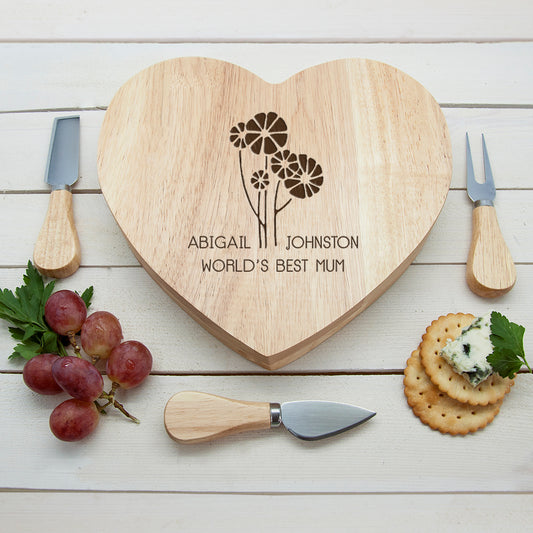 Personalised World's Best Mum Cheese Board & Cheese Knives Set