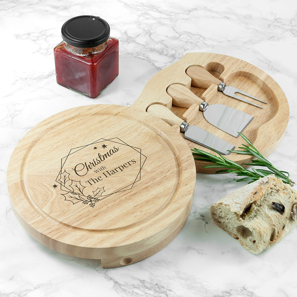 Personalised Christmas With... Cheese Board & Cheese Knives Set