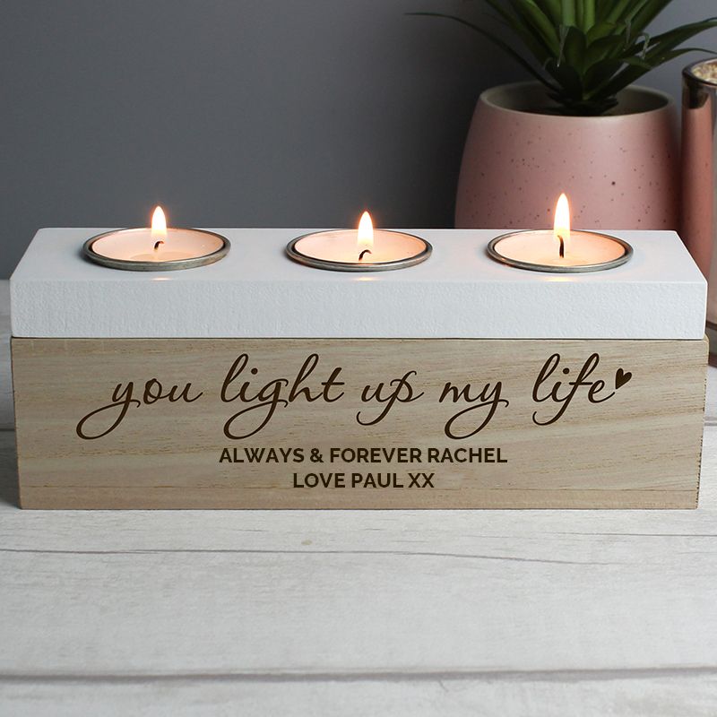 Personalised You Light Up My Life Triple Tea Light Holder